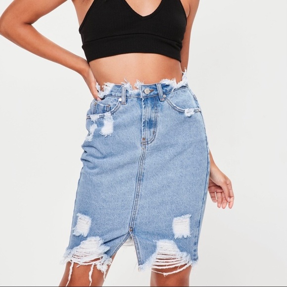 Missguided Distressed Denim Midi Skirt - Picture 3 of 9